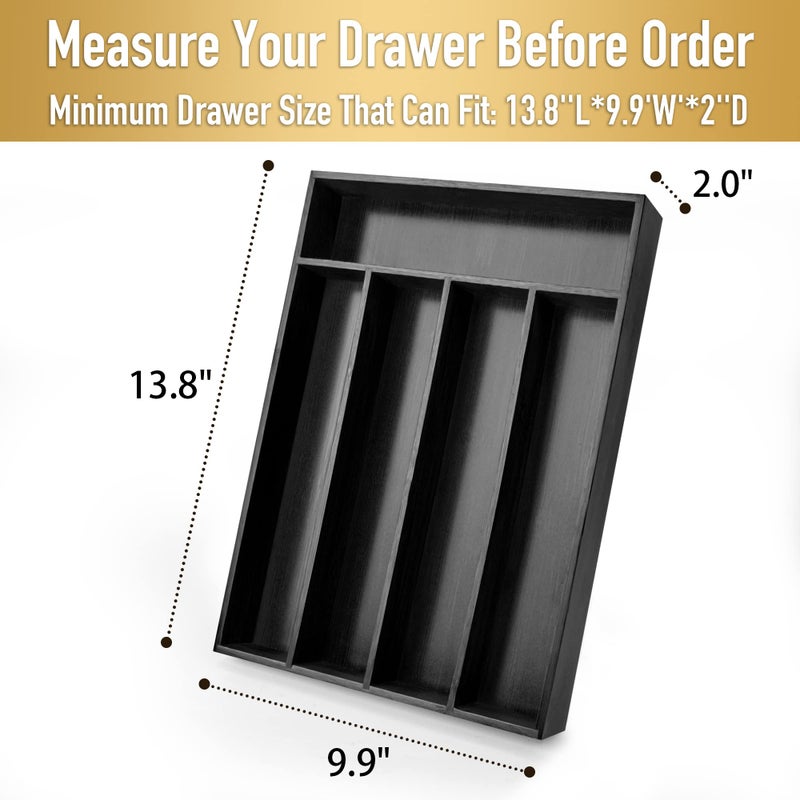 Conflech Silverware Organizer Bamboo Kitchen Drawer Organizer Utensil Organizer Silverware Holder Cutlery Organizer in drawer Flatware Organizer Tray (Black 5 Slots) - Image 2